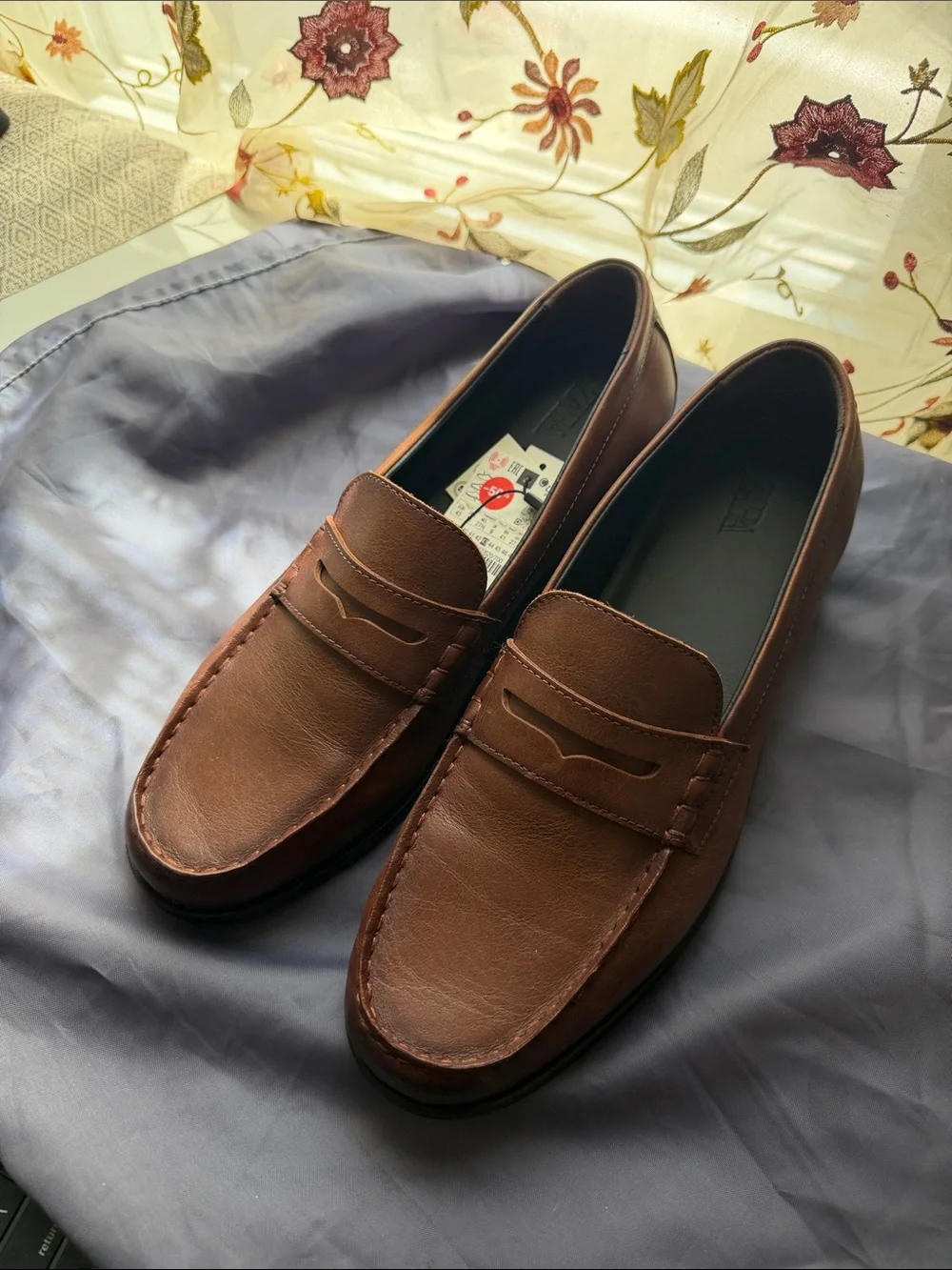Zara Brown Leather Penny Loafers - Classic Slip-On Style